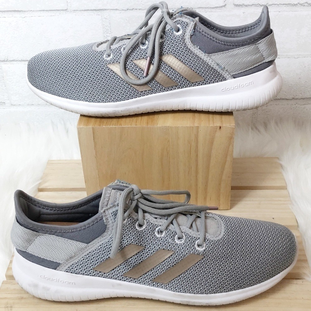 Adidas Cloudfoam QT Flex Gray White & Three Stripe Gold Women's Shoes Size 9
